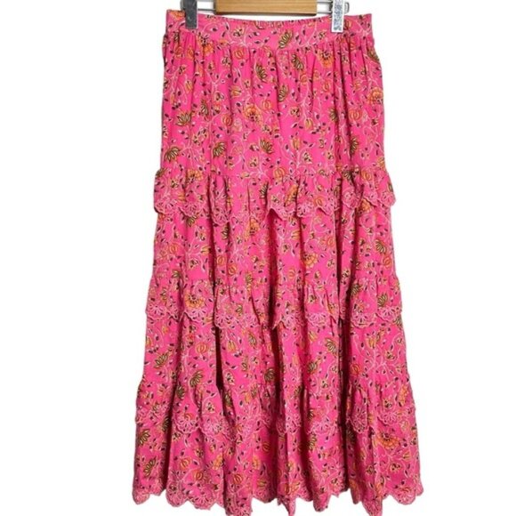 NWT Caroline Constas Floral Tiered Skirt & Crop Top Set in Pink Women Size M - Picture 4 of 15